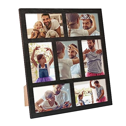 Picture Frame Collage Wall Decor, 4x6 Photos Display - 7 Openings (Black) | Photo Collage Picture Frame for Tabletop Stand and Wall Mounting Frames Collage Set for Home Lving Room Family Gifts - color: 7 Openings - Black - 4x6