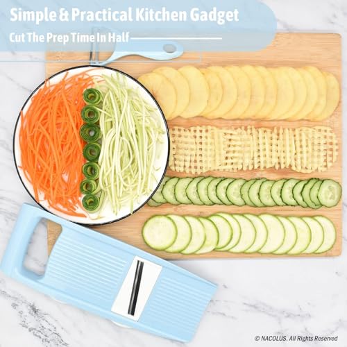 NACOLUS Handheld Mandoline Slicer for Kitchen, Vegetable Slicer Multi Blade Potato Chip, Veggie shredder, Vegetable Cutter, Julienne Shredder and peeler For Small Job In Kitchen Blue - color: Blue