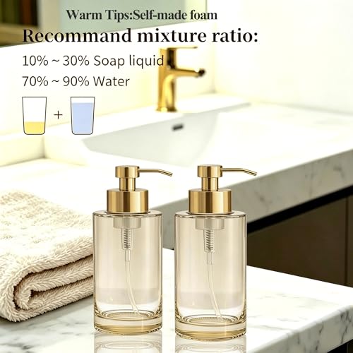 Foaming Hand Soap Dispenser,12oz Glass Foaming Soap Dispenser for Bathroom | Thick Glass Foam Soap Dispenser with Stainless Steel Foam Pump - color: Light Amber&foam Pump