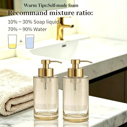 Foaming Hand Soap Dispenser,12oz Glass Foaming Soap Dispenser for Bathroom | Thick Glass Foam Soap Dispenser with Stainless Steel Foam Pump - color: Light Amber&foam Pump
