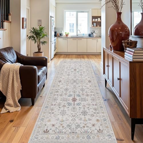2x6 Beige Floral Runner Rug for Hallways Kitchen | Soft,Machine Washable & Non Slip,Low Pile,Ideal for Girls Room, Nursery,Kids Room - color: Grey, size: 2' x 6' (Runner)
