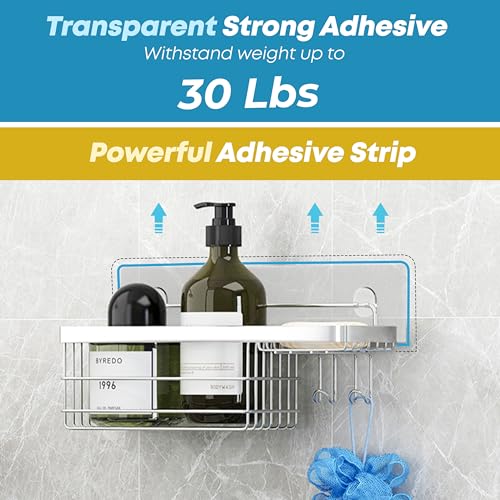 KESOL Shower Caddy and Soap Dish Holder with Hooks, Rust Resistant, 2 Pack | Shower Shelf Organizer, No Drilling Adhesive Wall Mounted Bathroom Shelf, Stainless Steel, Silver