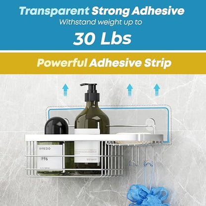 KESOL Shower Caddy and Soap Dish Holder with Hooks, Rust Resistant, 2 Pack | Shower Shelf Organizer, No Drilling Adhesive Wall Mounted Bathroom Shelf, Stainless Steel, Silver