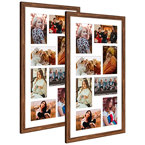 11.8x21.8 Collage Frame with 8 Openings 4X6 Pictures, Multiple Picture Frame with Mat, Wall or Tabletop Decor, Carbonized Brown Wood Grain,2 Pack - color: Carbonized Brown, size: 11.8x21.8-(8 open4x6)-2P