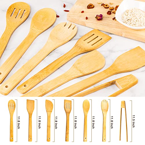 Eisinly Wooden Spoons for Cooking 7-Piece, Kitchen Nonstick Bamboo Cooking Utensils Set, Healthy Bamboo Wooden Spatula Spoon for Cooking - color: Yellow-Bamboo, style: Square-edge