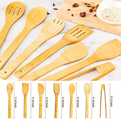 Eisinly Wooden Spoons for Cooking 7-Piece, Kitchen Nonstick Bamboo Cooking Utensils Set, Healthy Bamboo Wooden Spatula Spoon for Cooking - color: Yellow-Bamboo, style: Square-edge