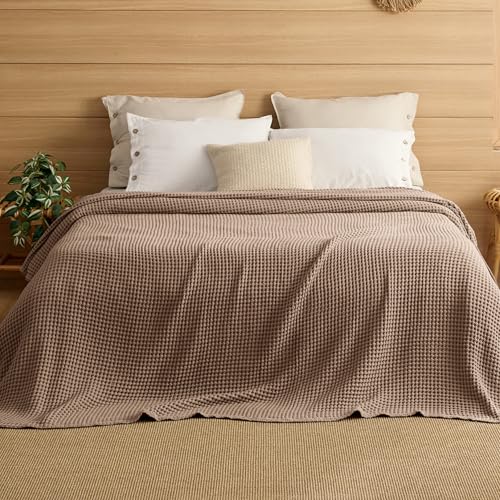 Bedsure Lightweight 100% Cotton Waffle Blanket, 120x94, Coffee Brown | Summer, Breathable, Soft, Comfort, Light, Thin, Textured, Bed, Couch, Sofa, Chair, Oversized King, Sheet Blanket, Cozy Gifts - color: Coffee Brown, size: Oversized King (120" X 94")