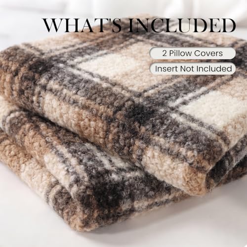 Fall Brown Plaid Euro Pillow Covers 26x26, Fuzzy Euro Sham Covers 26 x 26 | Set of 2, Large Soft Fluffy Curly Sherpa Farmhouse Checkered Cozy Throw Pillows, 26x26 christmas pillow covers, No Insert - color: Brown Buffalo Plaid Indoor Pillow Covers, size: