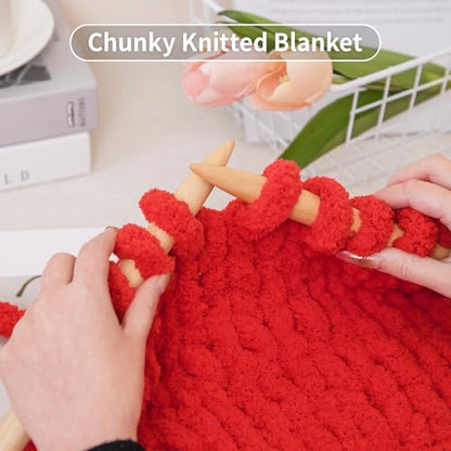 Franel Red Chunky Chenille Yarn for Hand Knitting Blanket (8 Pack, Total 64oz) - Shed-Resistant Fluffy Jumbo Yarn for Crocheting, Super Bulky Big Yarn for DIY Throw, Pre-Wound & Tangle-Free - color: 05
