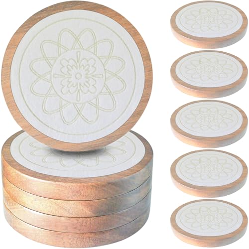 5 Pack Wood Coasters for Drinks, Minacun Absorbent Coaster Set, Drinks Coasters for Coffee Tabletop Protection, Non-Slip, Non-Stick, Suitable for Kinds of Cups Wooden Table Drink, 4.3 Inch White - color: #5-white