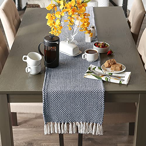DII Woven Basics Collection 100% Cotton Knit Table Runner, 15x108, French Blue - color: French Blue, size: 15x108"