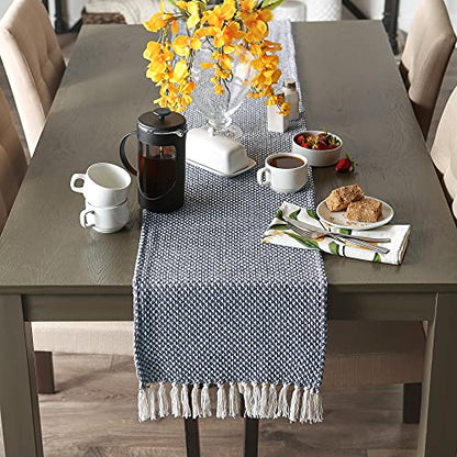 DII Woven Basics Collection 100% Cotton Knit Table Runner, 15x108, French Blue - color: French Blue, size: 15x108"