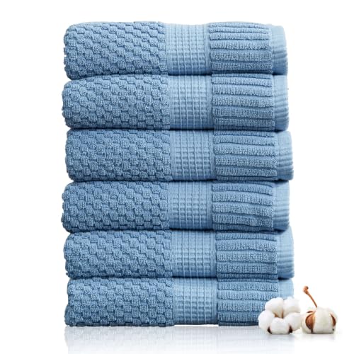 6 Pack 100% Cotton Hand Towels | Blue Towels | Oeko‑TEX Standard 100 | Soft & Absorbent, Quick‑Dry | Trinity Collection - Blue Shadow - color: Blue Shadow, size: Hand Towels (6 Pack)