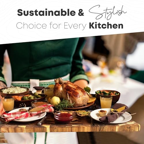 30" x 20" Acacia Wood End Grain Cutting Board Extra Large, XXXL Noodle Board Stove Cover, Heavy-Duty Butcher Block, 3XL Meat Chopping Board, Oversized Turkey Carving Board, Charcuterie Board