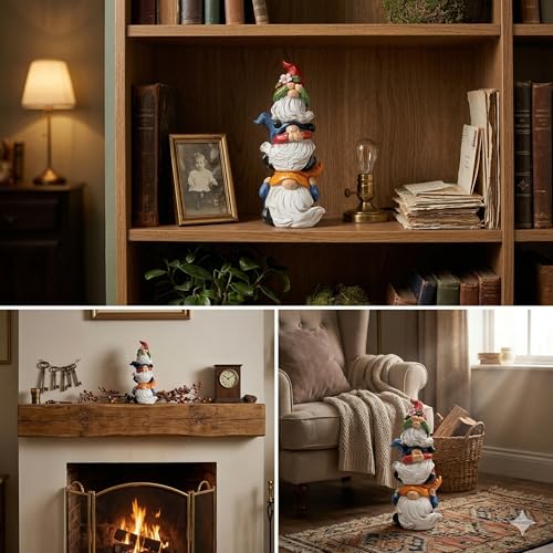 Hodao Spring Gnome Decor Statue, Resin Three Wise Gnomes Figurine with See No Evil Hear No Evil Speak No Evil Design, Cute Tiered Tray Shelf Table Accent, Year Round Gift - style: Three Wise Gnom