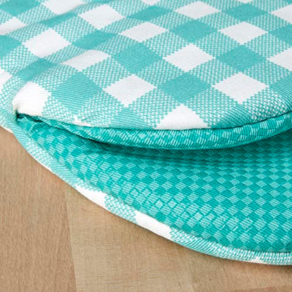 KitchenAid Gingham Mini Oven Mitt 2-Pack Set, Aqua Sky, 5.5"x8" - color: Aqua Sky