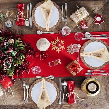 Boho Woven Placemats Set of 6 with Wooden Napkin Rings, 13" Natural Water Hyacinth Table Mats Charger Plates for Christmas Decorations, Thanksgiving, Rustic Dining & Home Decor