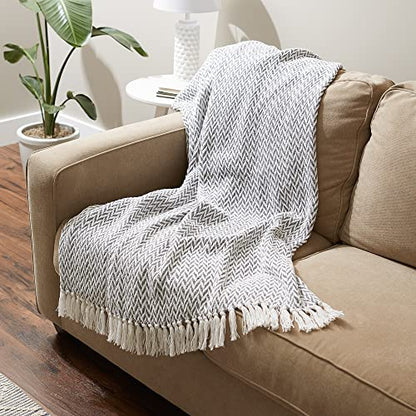 DII Modern Zig Zag Throw Blanket Woven Cotton, Hand-Knotted 2.5" Fringe, 50x60, Gray - color: Gray, size: 50x60"