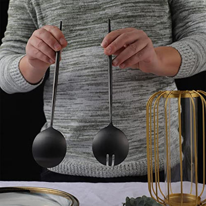 Salad Servers,Spoon and Fork Set 11.41 inch,18/10 Stainless Steel Salad Serving Titanium Plating (Black) - color: Black