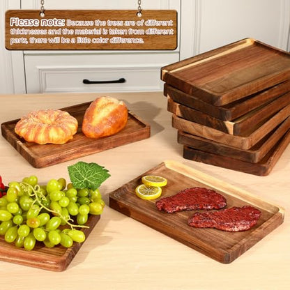 Roshtia 12 Pcs Acacia Wood Serving Tray Dinner Plates,8'' X 12'' X 1'' | Rectangular Wooden Platter Food Tray Cheese Charcuterie Board Bulk for Fruit Vegetable Appetizer Christmas Party Supplies - size: 8'' X 12'' X 1''