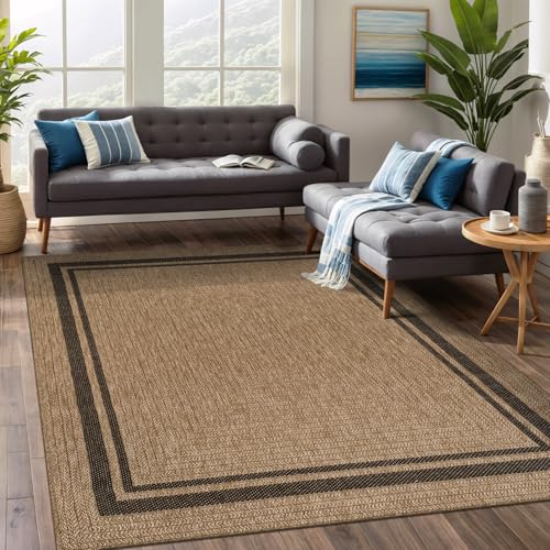 Beverly Rug Easy Jute Natural Large Rug 9x12 Solid Washable Durable Outdoor Indoor Area Rugs for Living Dining Room Patio Office Stain Resistant Non Shedding Indoor Outside Carpet (9 x 12 Natural) - color: Bordered/Natural-black, size: 6' x 9' (Rectangula