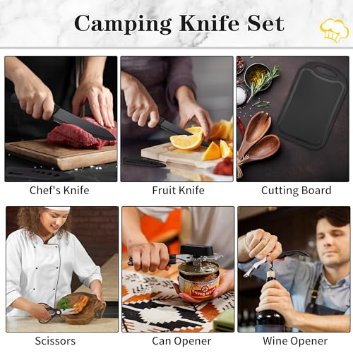 Camping Essentials Cookware Cooking Utensils Set - Portable Camp Kitchen Mess Kit Outdoor Accessories, Stainless Steel & Silicone, Camping Gear Equipment for RV Picnic Grill,Brown Pro | Stainless Steel & Silicone Mess Kit, Durable Outdoor Kitchen Gear for