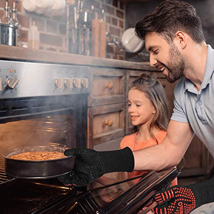 BBQ Grill Gloves, 1472°F Heat Resistant | Non-Slip Silicone, Washable, Long Protection for Kitchen, Cooking, Grilling, Baking