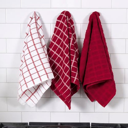 Ritz Premium 100% Cotton Terry Check Kitchen Dish Towels - Highly Absorbent, Super Soft, Long-Lasting, 25"x15", 3-Pack, Paprika Red - color: Paprika Red, size: 3-Pack - Kitchen Towel