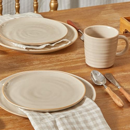 Bico Ceramic Coffee Mugs Set of 4, 17 oz Stoneware Coffee Cups with Handle and Ribbed Texture, Lead-Free Microwave and Dishwasher Safe, Warm Earthy Mug Set for Tea, Latte, Hot Chocolate (Light Beige) - color: Beige