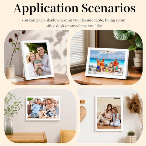 Shadow Box Frame 8"x 10" - 4 Pack Wood Deep Shadowbox with Glass Shadow Boxes Display Cases Suitable for Photos, Dried Flowers, DIY Crafts Medals Picture Frames for Wall Tabletop (White) - size: 8x10-4pcs-white