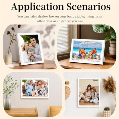 Shadow Box Frame 8"x 10" - 4 Pack Wood Deep Shadowbox with Glass Shadow Boxes Display Cases Suitable for Photos, Dried Flowers, DIY Crafts Medals Picture Frames for Wall Tabletop (White) - size: 8x10-4pcs-white