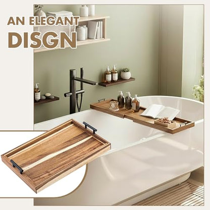 Lounsweer Acacia Large Charcuterie Board with Handles and Knife Set Expandable 18.5 to 32 Inch XL Wood Serving Tray Long Cheese Platter for Party Gatherings Entertaining House Gift(Double-Side Pull) - size: 18.5 to 32 Inch
