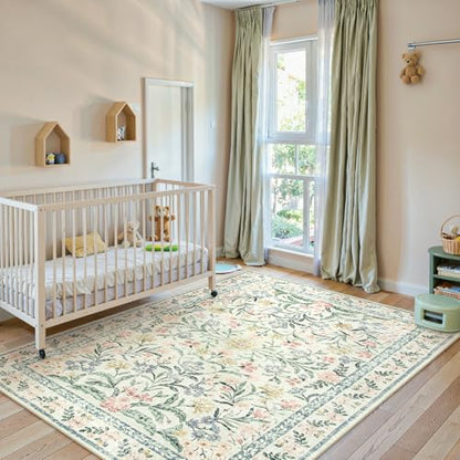 Lahome Boho Beige Rugs for Living Room 6x9, Washable Kids Rugs for Bedroom Girls, Farmhouse Soft Baby Carpet for Nursery, Non-Slip Carpet for Dining Room Playroom, Beige | Soft Baby Girls Carpet for Nursery, Non-Slip Carpet for Dining Room Playroom, Beige
