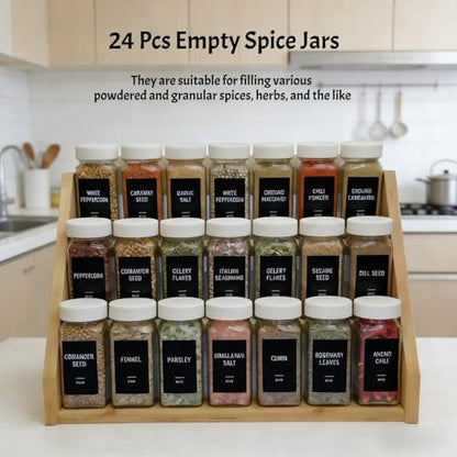 Spice Jars with Labels - 24 Glass Spice with Shaker Lids & Airtight Plastic Caps - 4oz Complete Seasoning Containers Organizer Set for Cabinet, Drawer & Rack (Beige) - color: Beige
