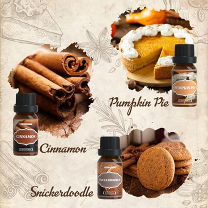 ARVIDSSON Autumn Spice Essential Oils Set, Fall Essential Oil for Diffuser - Cinnamon, Pumpkin Pie, Harvest Spice, Apple Cider, Gingerbread, Snickerdoodle, Cozy Fragrance Oils - color: Brown