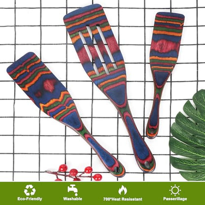 Spurtle Set, Wooden Utensils for Cooking, Kitchen Utensils Set, Pakkawood Kitchen Cooking Utensils Set, Apartment Essentials Wood Serving Spatula spoon, Home & kitchen Gift for Women & Men