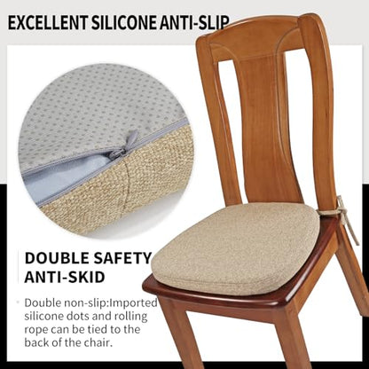 SINOSSO 1 Pack Memory Foam Chair Cushions for Dining Chair, Friendly Woven Fabric 16" U-Shape Comfortable Kitchen Chair Pad, Removable Slip Resistant Seat Cushion (1 Piece, Linen) - color: Light Brown