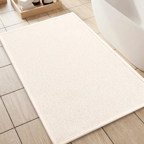 Bathroom Rugs Mat 24x36, Non Slip Quick Dry Bath Mats for Bathroom Absorbent Ultra Thin Bath Rugs Machine Washable Fit Under Door for Sink, Cabinet, Laundry (Beige, 24"x36") - color: Beige, size: 24"x36"
