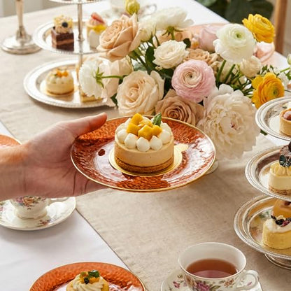 Rubtlamp 200Pcs Brown Plastic Dessert Plates with Gold Rim, 6inch Fancy Amber Plastic Plates Include 100 Hammered Appetizer Plates and 100 Disposable Gold Forks for Party Wedding Birthday - color: Brown gold