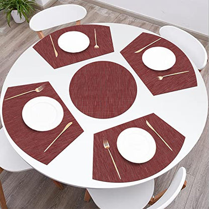 SHACOS Large Size Wedge Placemats with Centerpiece Round Mat Set of 5 Round Table Place Mats Washable Dining Table Placemats Reversible Durable, Burgundy - color: Burgundy