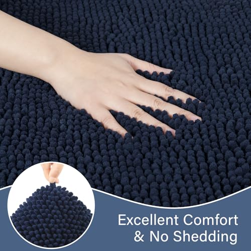 LOCHAS Bathroom Rugs Sets 2 Piece, 20''x20'' & 34''x21'', Navy | Non Slip U-Shaped Toilet Rug, Chenille Washable Absorbent, Soft Bath Mat Set for Shower, Sink - color: Navy