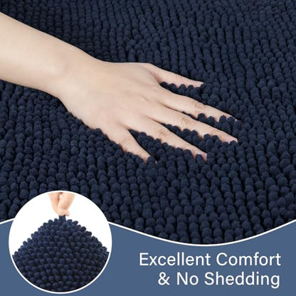 LOCHAS Bathroom Rugs Sets 2 Piece, 20''x20'' & 34''x21'', Navy | Non Slip U-Shaped Toilet Rug, Chenille Washable Absorbent, Soft Bath Mat Set for Shower, Sink - color: Navy