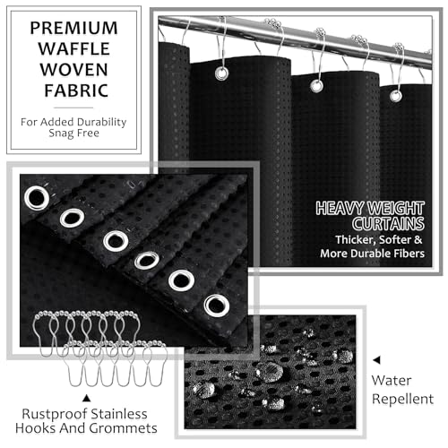 XLHOMO Matte Black Bathroom Sets with Shower Curtain and Rugs, 8-Piece Resin Bathroom Accessories Sets Complete, Soap Dispenser, Toothbrush Holder, Tumbler, Tray & Apothecary Jars Bathroom Essentials - color: Black, size: Resin Bath Set Complete
