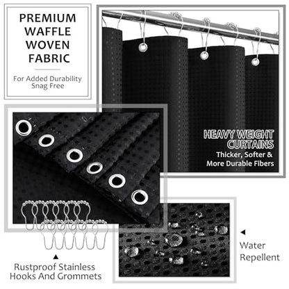 XLHOMO Matte Black Bathroom Sets with Shower Curtain and Rugs, 8-Piece Resin Bathroom Accessories Sets Complete, Soap Dispenser, Toothbrush Holder, Tumbler, Tray & Apothecary Jars Bathroom Essentials - color: Black, size: Resin Bath Set Complete