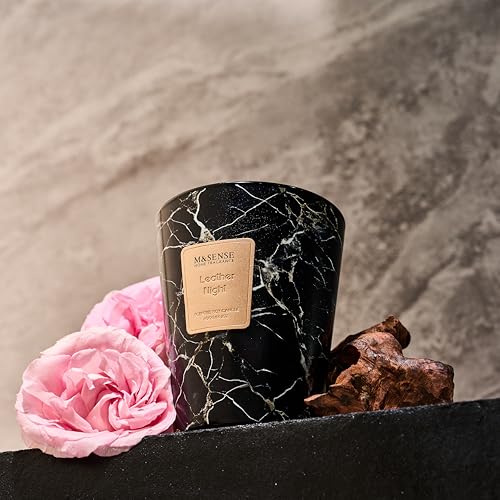 M&SENSE Leather Night Scented Soy Candle, 3 Wick Highly Scented 14.1 Oz 75H, Aromatherapy Christmas Gift for Women and Men - color: LeatherNight, size: Medium