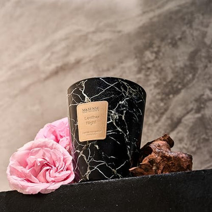M&SENSE Leather Night Scented Soy Candle, 3 Wick Highly Scented 14.1 Oz 75H, Aromatherapy Christmas Gift for Women and Men - color: LeatherNight, size: Medium