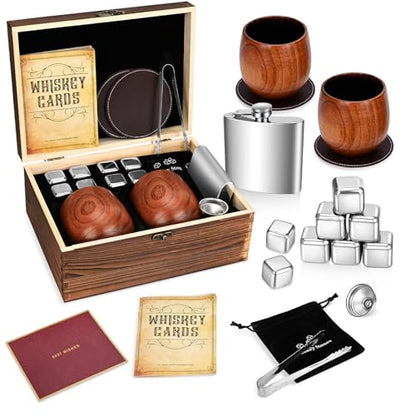 Charred Wooden Bourbon Drinking Glass Wooden Whiskey Glasses Set of 2 17-Piece Complete Whiskey Gift Set Old Fashioned Glass Bourbon Gifts for Men Dad, Husband, Brother (Silver Accents) - style: 2 Pack – Wooden Gift Box (Silver Accents)