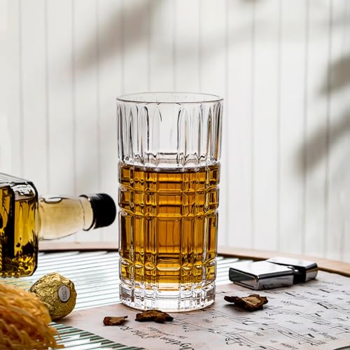 Highball Glasses Set of 6, Tall Beverage Glasses Collins for Water, Juice, Cocktails, Beer, Soda, Wine (14 OZ) - style: Style D