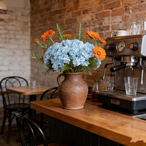 Kimura's Cabin 6pcs Fake Hydrangeas Flowers Artificial Hydrangea,Light Blue | Silk Hydrangea with Stems Faux Flower,Wedding Party Bouquets Arrangement Farmhouse Garden Home Table Centerpieces Decoration - color: Lake Water Blue