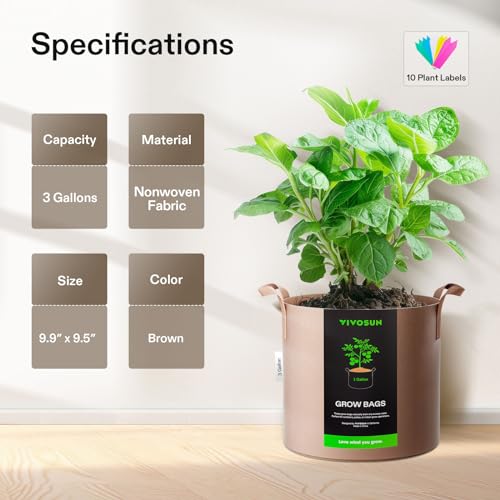 VIVOSUN 5-Pack 3 Gallon Plant Grow Bags Fabric Pots with Handles | 300G Thickened Nonwoven Fabric, Excellent Drainage, Healthy Root Growth, BPA-Free, Reusable - color: Tan, size: 3 Gallons